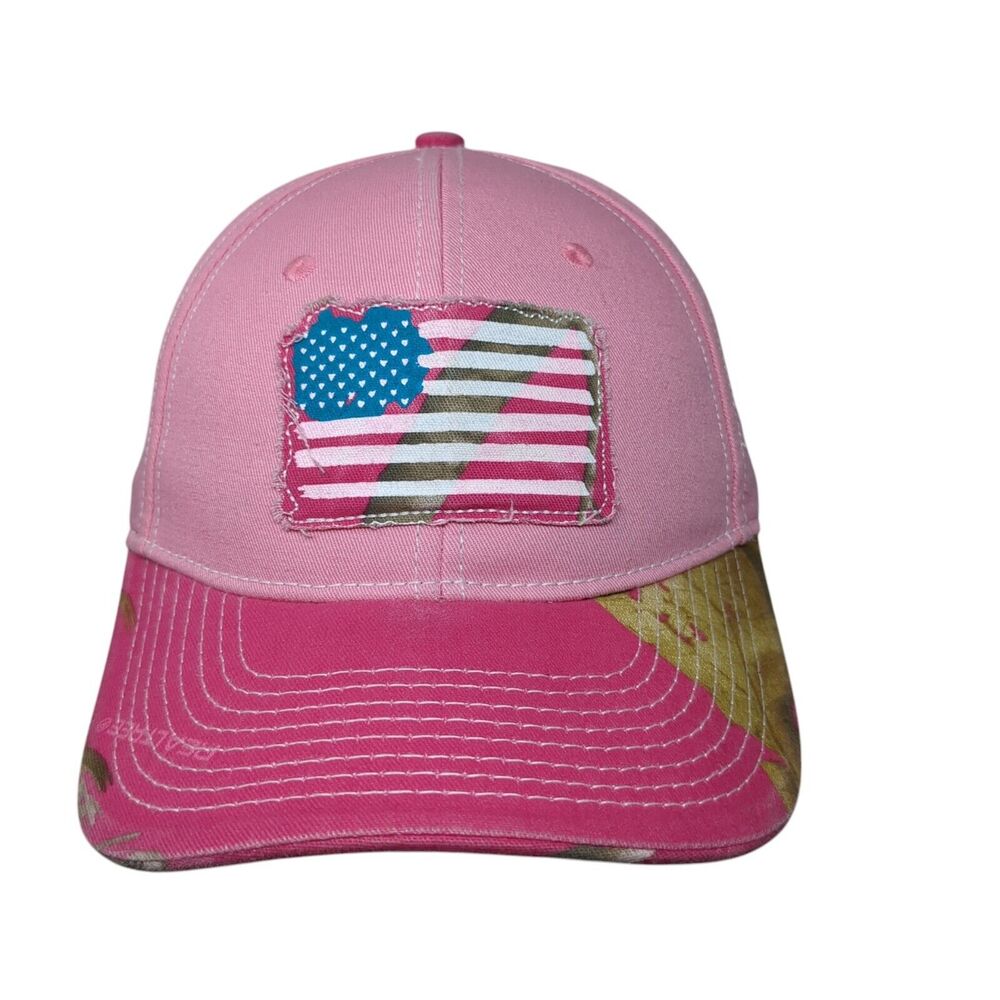 American Flag Strapback Hat Pink OS Adjustable Embroidered Patriotic Buck Wear